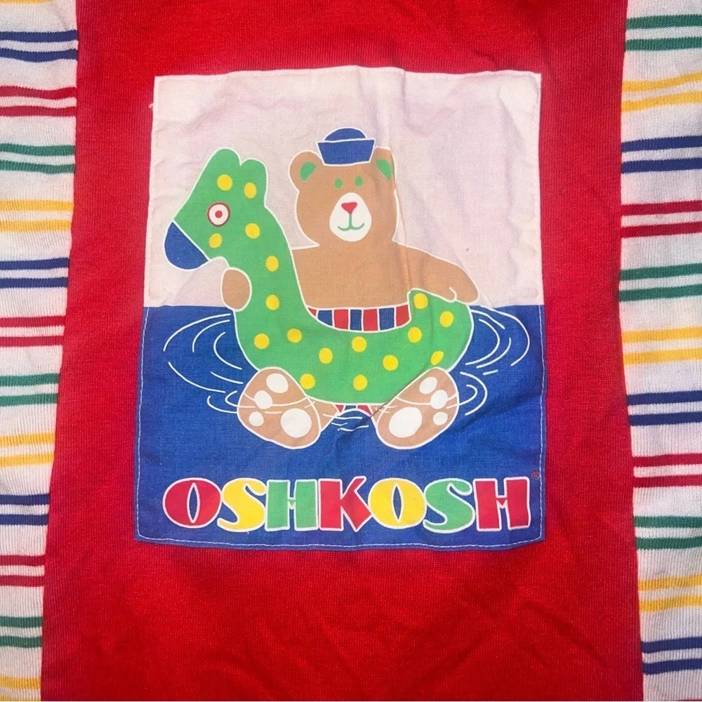 RARE!⭐️ Vintage OshKosh B'gosh Striped Baby Bodysuit Primary Colors 24 Months
